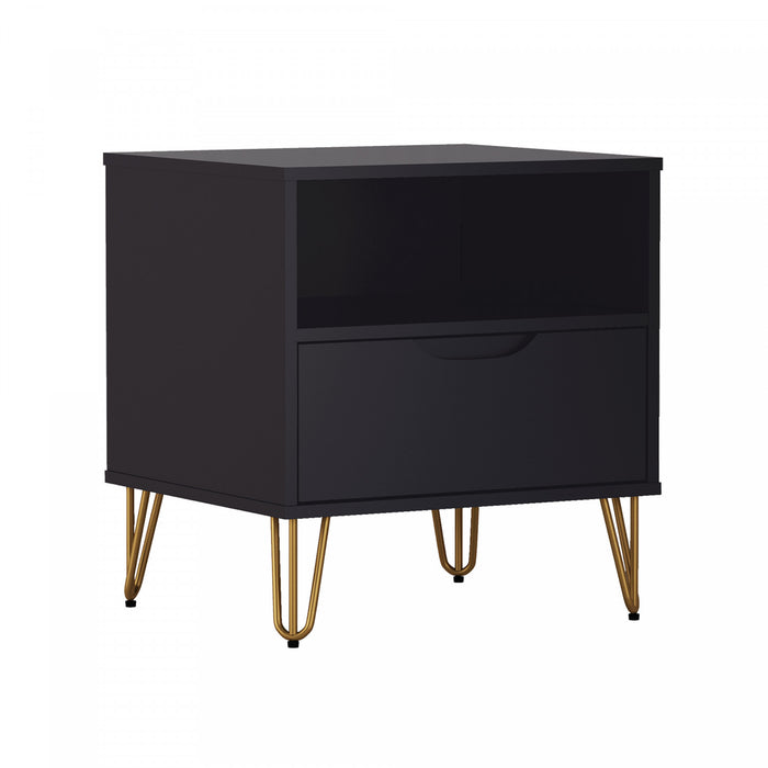 Table de nuit Avira style milieu du siecle moderne 20\" en noir (1 tiroir)