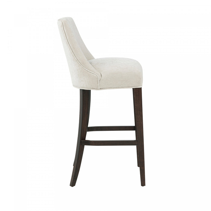 Tabouret de bar moderne en bois Beever avec assise rembourree en chenille creme