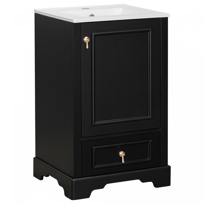 Meuble de salle de bain compact moderne Harper 20 pouces avec lavabo ceramique, noir