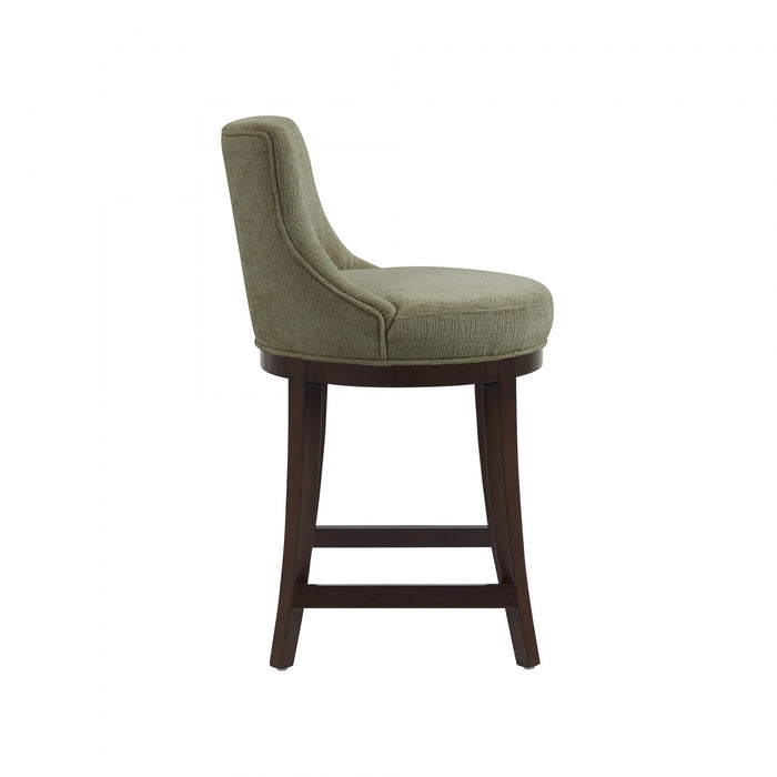 Tabouret de comptoir moderne en bois Lucia avec assise en chenille vert feuille
