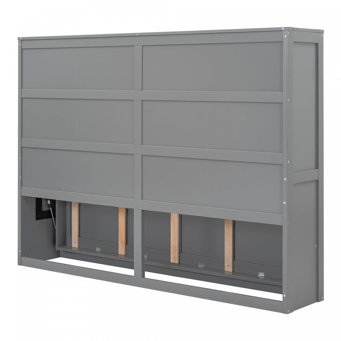 Evelyn Lit mural escamotable gain de place Murphy avec design d’armoire pliable, lit Full, gris