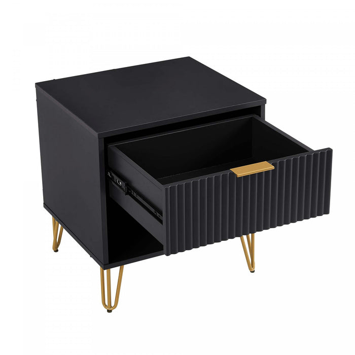 Table de nuit moderne Dumbo 20\" a cannelures en noir (1 tiroir) - Lot de 2
