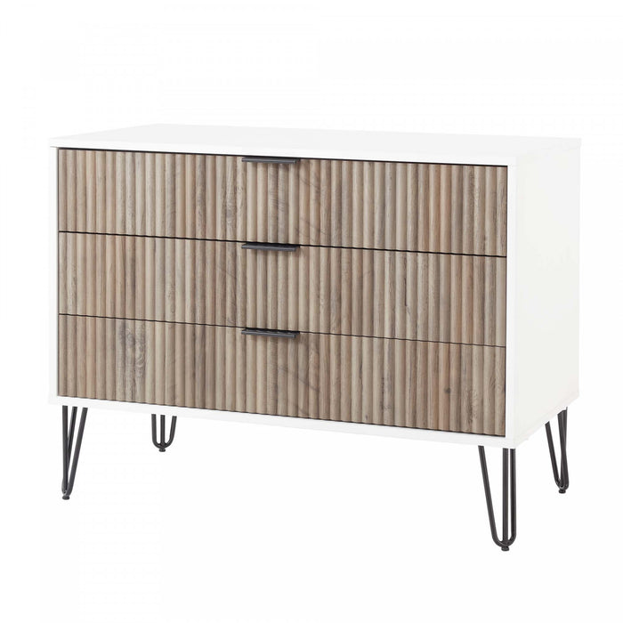 Commode moderne Dumbo 35\" a rainures, gris rustique et blanc (3 tiroirs)