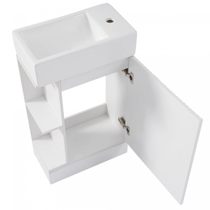 Ethan Meuble-lavabo de 18,6\" avec vasque et etagere reglable, Blanc