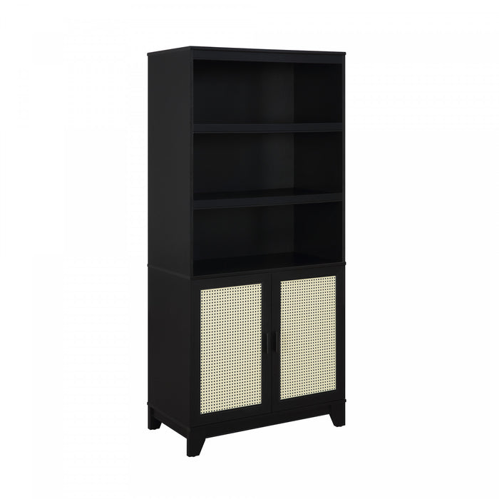 Armoire bibliotheque Sheridan style milieu du siecle 79 cm en noir (7 etageres) – Lot de 2