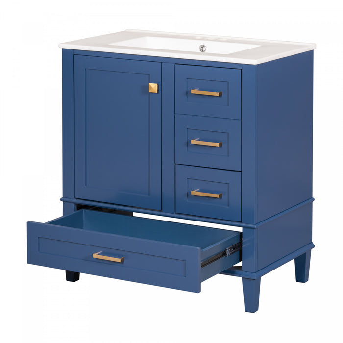 Olivia meuble de salle de bain 30\" avec vasque et tiroirs de rangement, bleu