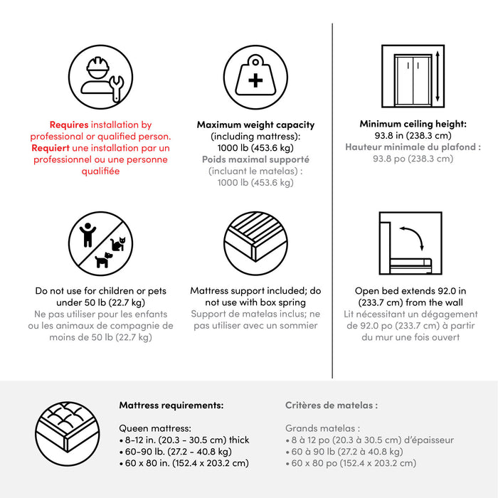 Grand lit escamotable Versatile de Bestar de 78 po (L) avec sofa - blanc