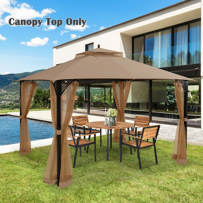 10’ X 12’ Patio Gazebo De Remplacement Couvercle Superieur A 2 Niveaux Canopy Cpai-84 Exterieur Brun