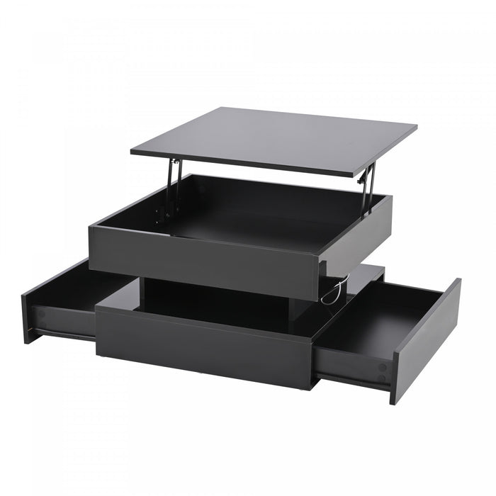 Oliver table basse relevable – table avec eclairage LED et 2 tiroirs, noir