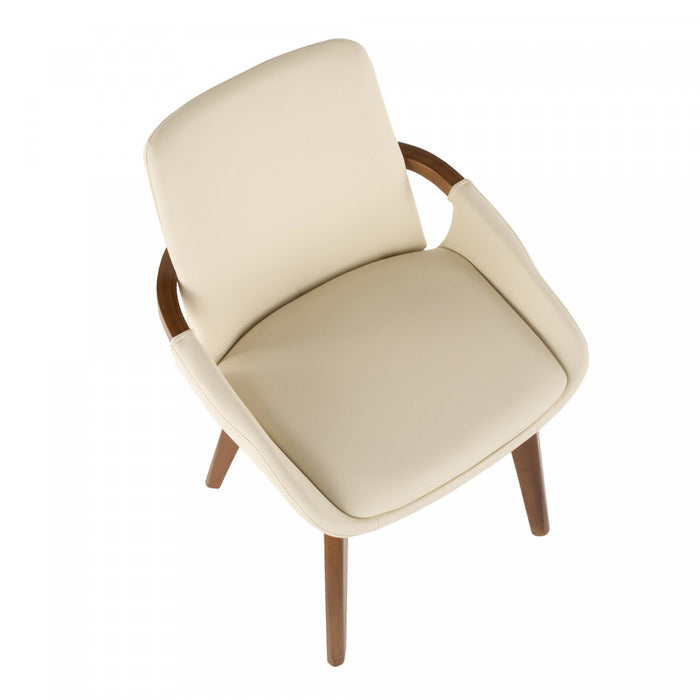 Chaise de salle à manger de style du milieu du 20e siècle Cosmo en similicuir - noyer et crème