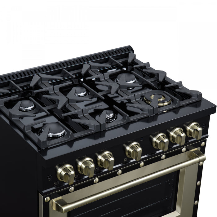 Cuisiniere a gaz Ambassador de 36 po, noire, 6 bruleurs scelles, four de 5,2 pi³ – FFSGS6299-36CPBLK