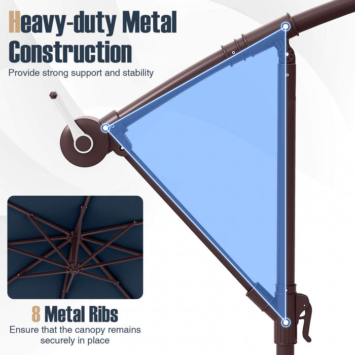 Costway Parasol suspendu deporte 10FT avec 32 LED, sac de sable, base croisee pour exterieur