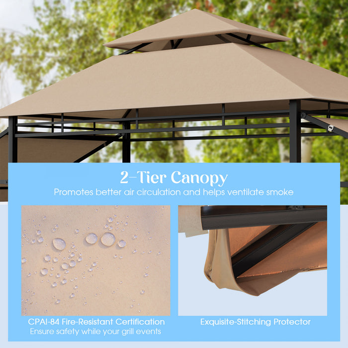 13.5’ X 4’ Patio Bbq Grill Gazebo Auvents Lateraux Etageres 2 Tier Canopy Exterieur