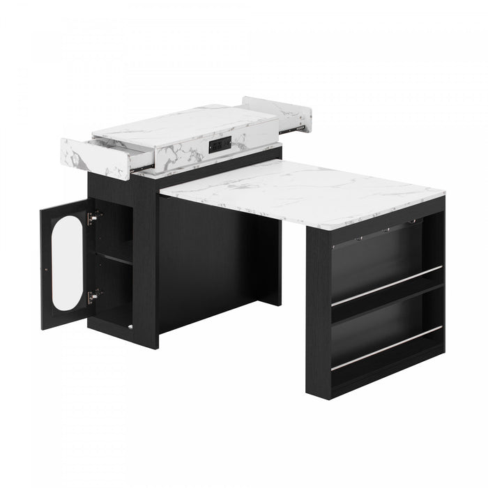 Table a manger extensible Logan avec plateau pliant et tiroirs de rangement, noir