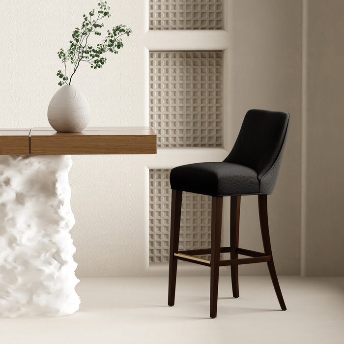 Tabouret de bar moderne Beever en bois et chenille, revetement noir