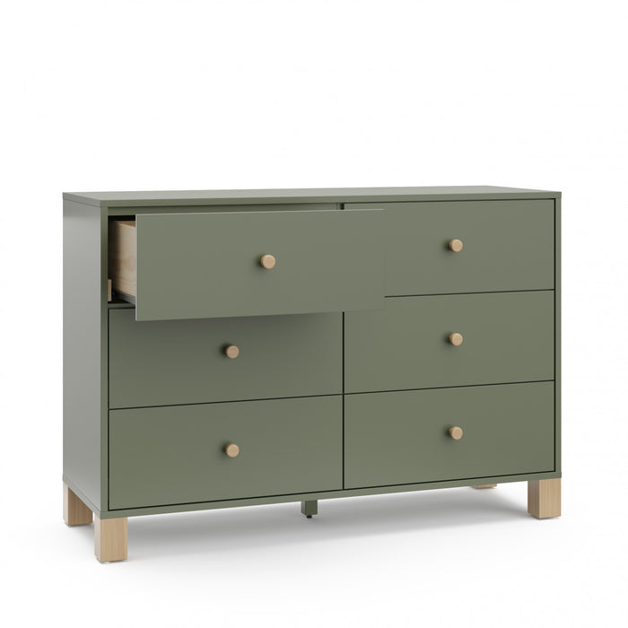 Storkcraft California 6 Commode a tiroirs - Olive avec bois clair
