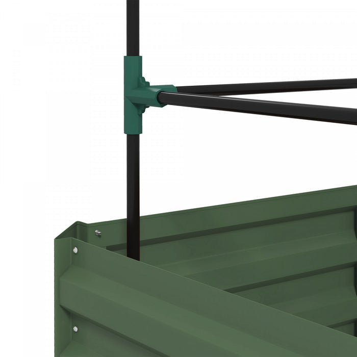 Outsunny Jardiniere Surelevee, 24\" X 24\" X 11.8\" Jardiniere Exterieure Galvanisee Avec 3 Niveaux De Treillis Cage A Tomates Et Fond Ouvert Pour Vignes Grimpantes, Legumes, Fleurs, Vert.