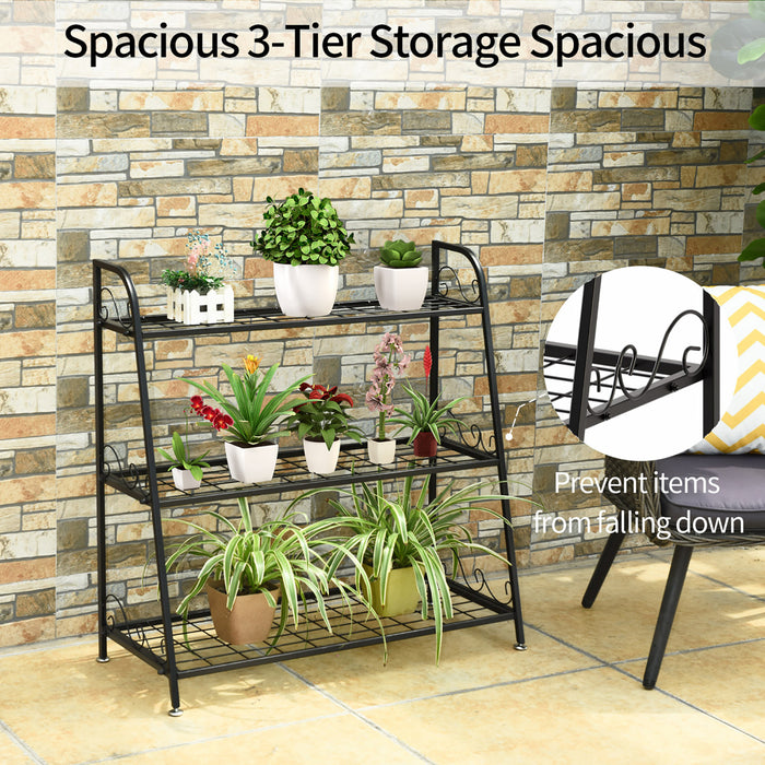 Support De Fleurs A 3 Couches En Metal, Etagere De Plantes Avec Accoudoirs Pratiques Et Trous Rectangulaires, Pour Fleurs Et Legumes, Echelle A Fleurs Multifonctionnel Pour Balcon