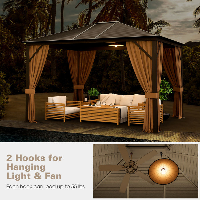 Costway 12’ X 10’ Patio Hardtop Gazebo Avec Acier Galvanise Cadre Superieur En Aluminium Exterieur