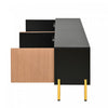 Arcadia 70.5 Inch Modern TV Cabinet with Textured Doors and Gold Legs, Black/Wood | Arcadia Meuble TV Moderne 70.5 po avec Portes Texturees et Pieds Dores, Noir/Bois