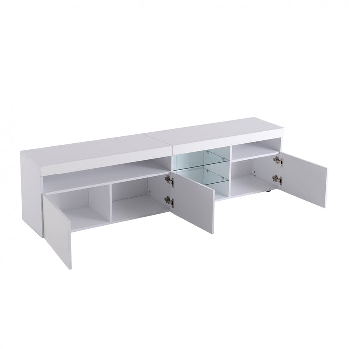 James 70.8\" Cabinet TV Moderne avec Eclairage LED USB et Facade Haute Brillance, Blanc