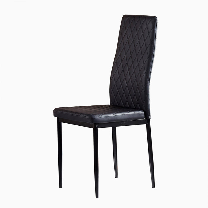 Ensemble de chaises de salle a manger modernes Ava avec motif de grille en diamant (lot de 4), cuir ignifuge et cadre en metal, noir