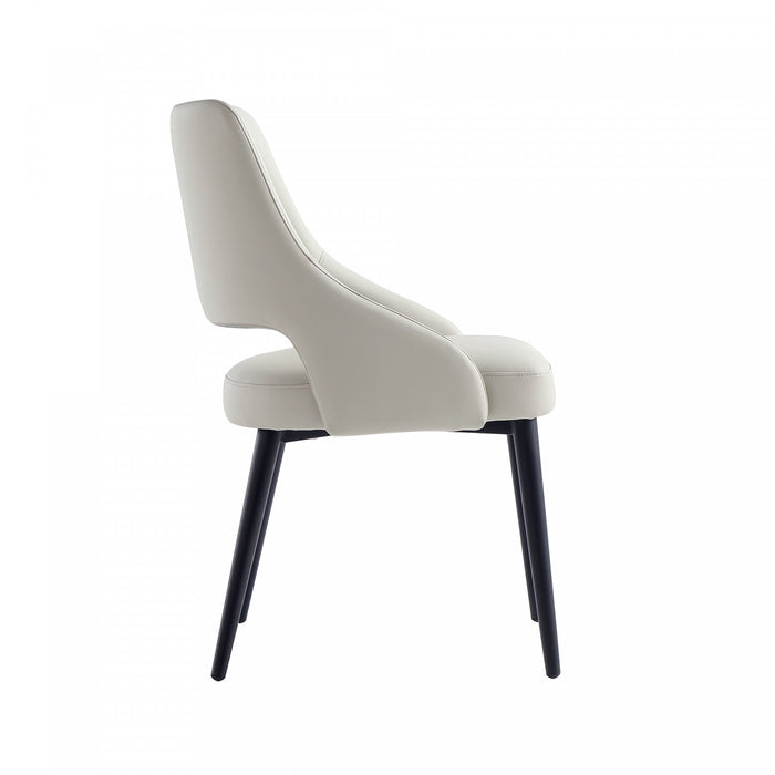 Chaise de salle a manger moderne Tremont en metal et cuir vegetalien gris pierre