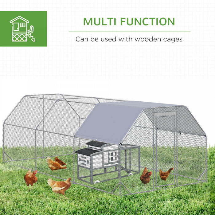 Pawhut Poulailler En Metal Pour 15 A 18 Poulets, Enclos A Poules D'exterieur Avec Couverture Pour Ferme De Jardin, 18.7' X 9.2' X 6.4'