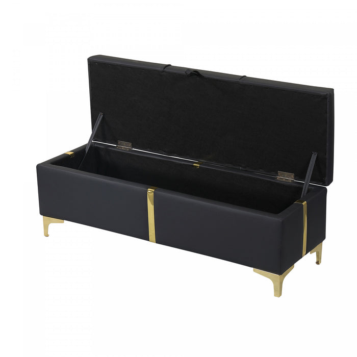 Banc Coffre De Rangement Tony En Velours Doux Avec Pieds Metalliques, Noir