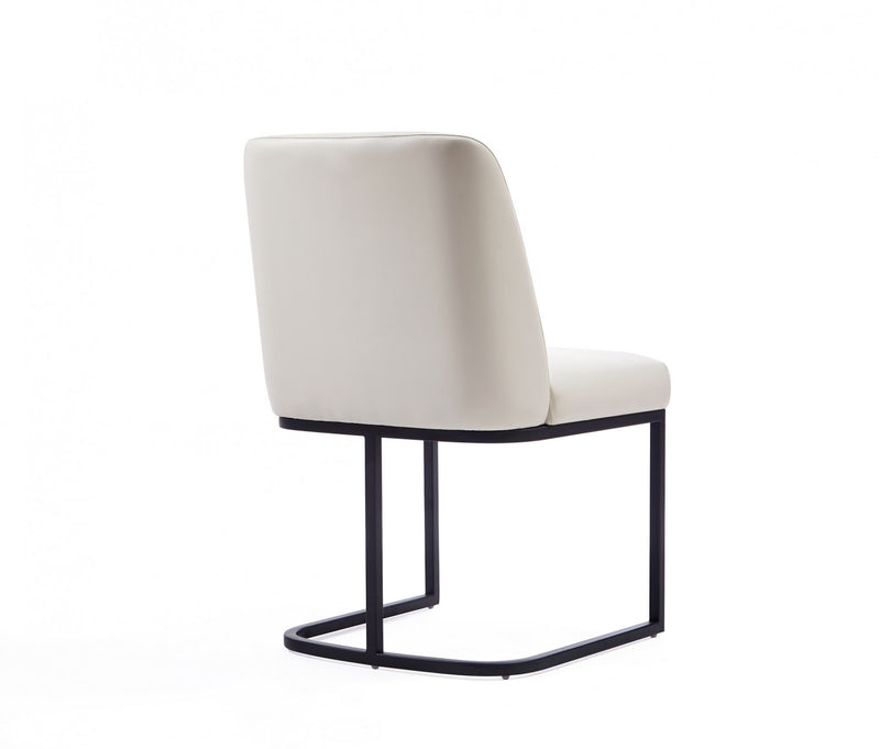 Chaise de salle a manger moderne en metal et cuir vegetalien Serena, ivoire - Lot de 2