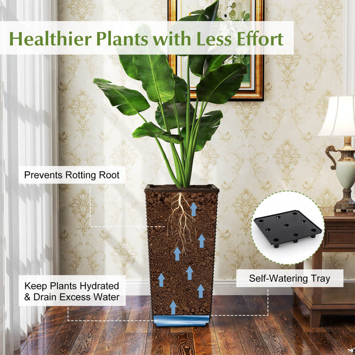 Costway 23 \"planteurs Hauts Ensemble De 2 Pot De Plante En Mousse De Rattan Pot D'arbre Arrosant Automatiquement Brown