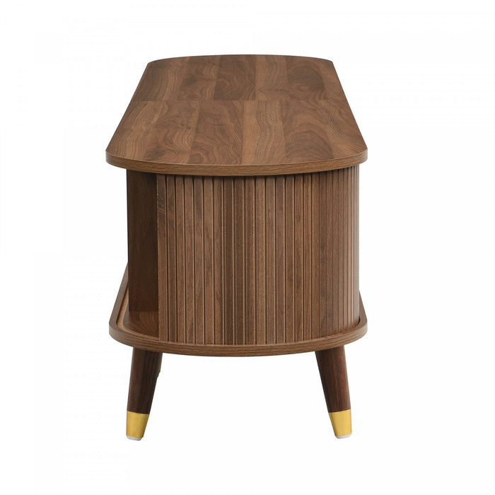 Rustic Meuble TV 69 po avec Porte Coulissante et Finition Noyer, Bois