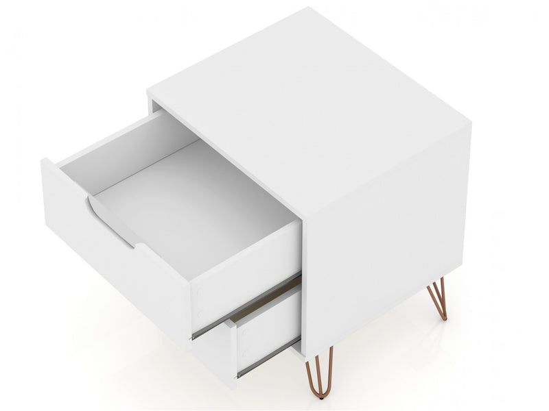 Table de nuit Rockefeller Mid-Century Modern 20\" en blanc (2 tiroirs) - Lot de 2