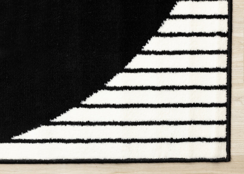 Florence rayures noires et blanches et cercles creux, design moderne, 4'7\" x 6'7\"