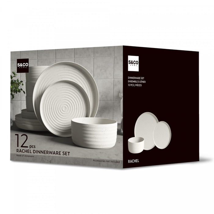 Ensemble de Vaisselle Rachel 12 Morceaux en Gres, Service pour 4 