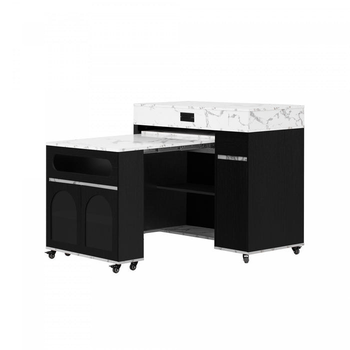 Table a manger extensible Avery avec ilot de cuisine roulant, noir