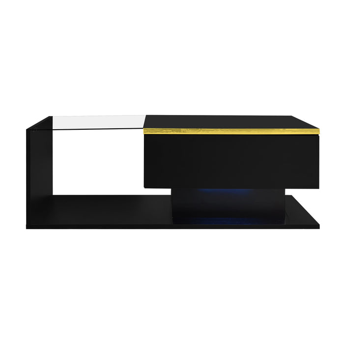 Ethan Table Basse Haute Brillance de 35,4\" avec Verre et Effet LED, Noir