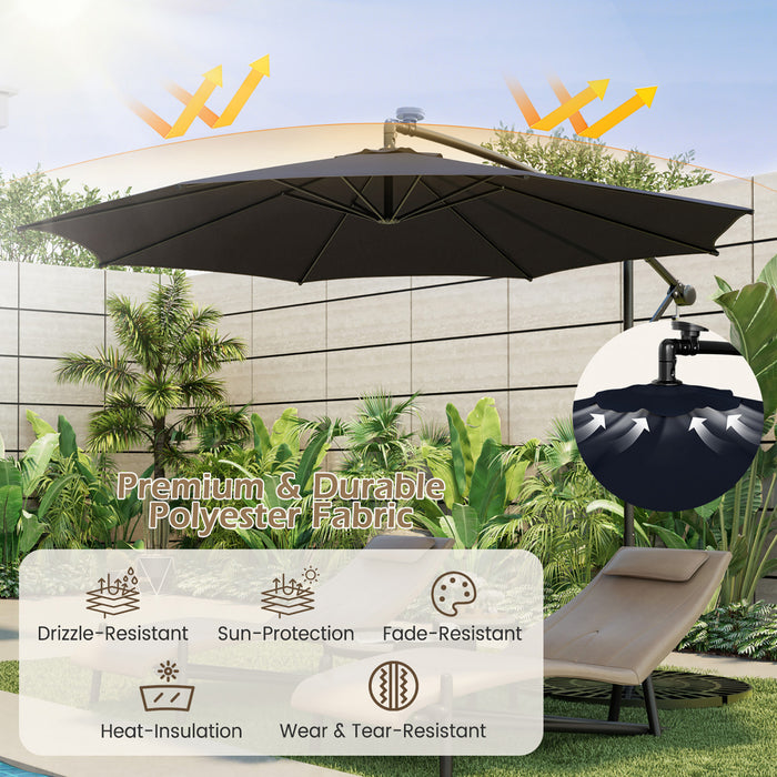 Costway Parasol deporte cantilever 10FT 112 LED solaire avec manivelle et inclinaison pour exterieur