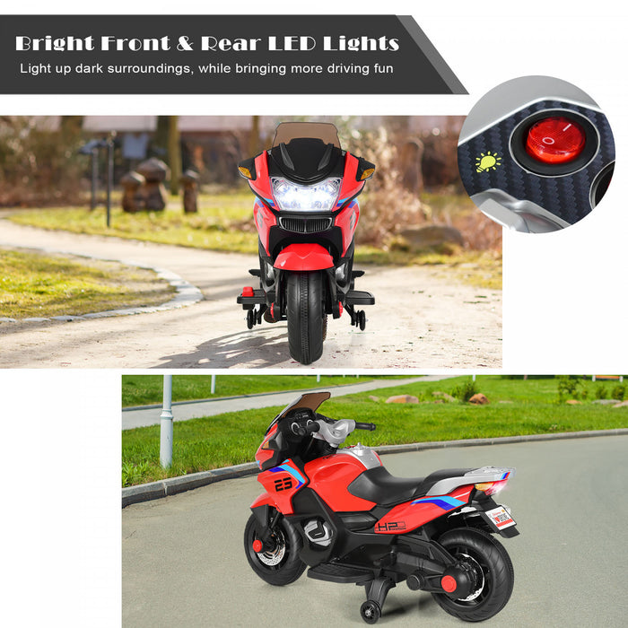 Moto Electrique 12v Pour Enfants Avec Roues D'entrainement Et Eclairage, Rouge