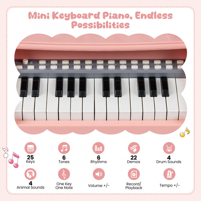 Costway Mini Clavier Piano pour Enfants 25 Touches, Hauteur 17,5 po, Piano Electrique avec Tabouret, Pupitre et Microphone