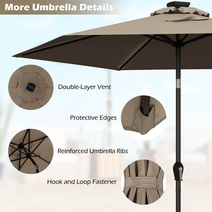 Costway Parasol de marche solaire LED de 9 pieds avec reglage d'inclinaison et manivelle, tan