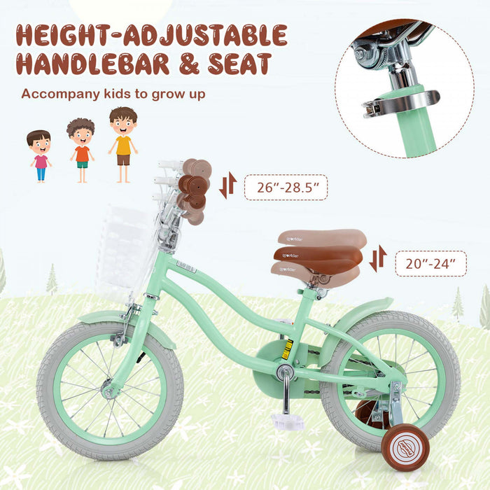 Prorider 14\" Velo Pour Enfants Avec Roues D'entrainement Amovibles Et Panier Pour 3-5 Ans Vert