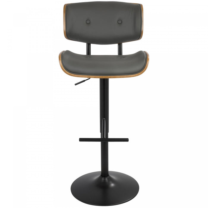 Tabouret bar réglable moderne du milieu du 20e siècle Lombardi en similicuir - noyer et gris