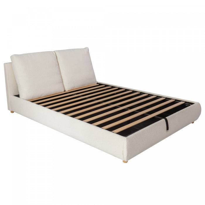 Lit plateforme avec rangement et levee hydraulique Diana, recouvert de boucle luxueux, taille Queen, blanc