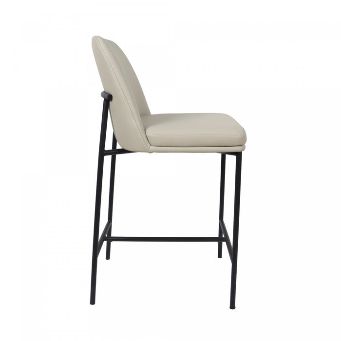 Tabouret de comptoir contemporain Loft en cuir vegetalien et metal, gris pierre - Lot de 2
