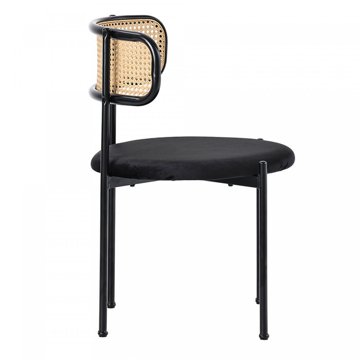 Chaises de salle a manger Mason en rotin avec pieds en metal et coussins en velours, lot de 4, noir