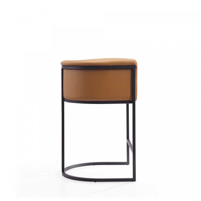Tabouret de comptoir moderne du milieu du siecle en metal et tissu, coloris camel, lot de 2