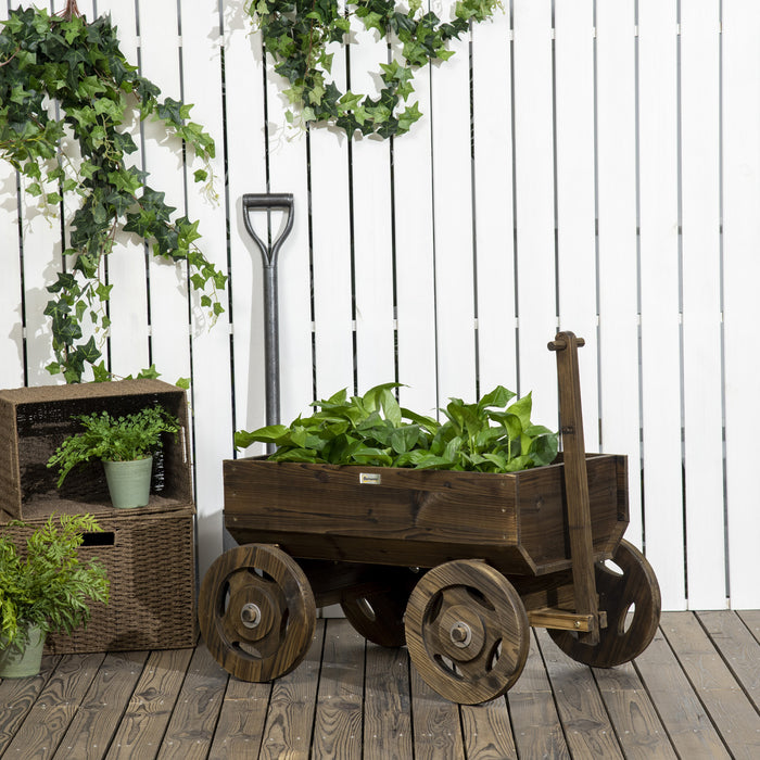 Outsunny Chariot A Fleurs En Bois, Lit De Jardin Sureleve Avec Roues, Jardinieres Pour Plantes D'exterieur, Jardin, Terrasse, Decoration De Jardin