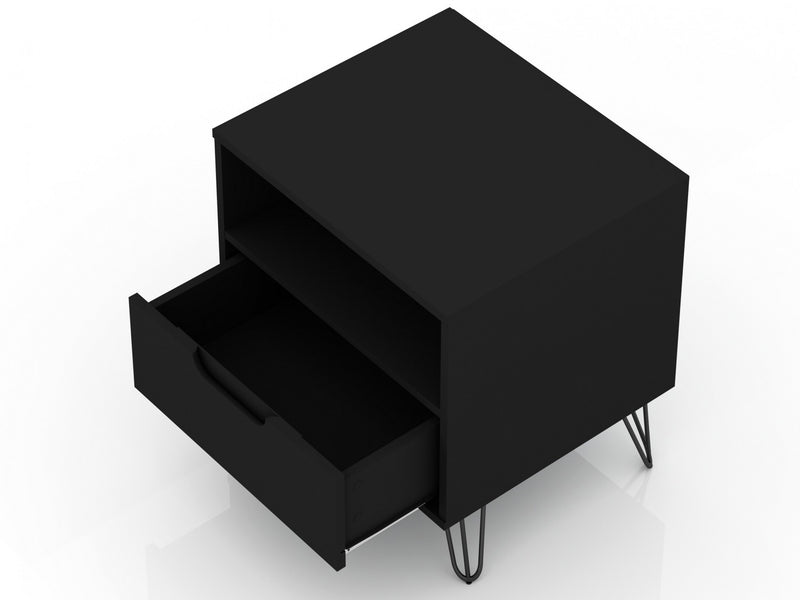Table de nuit Rockefeller Mid-Century Modern 20\" en noir (1 tiroir) - Lot de 2