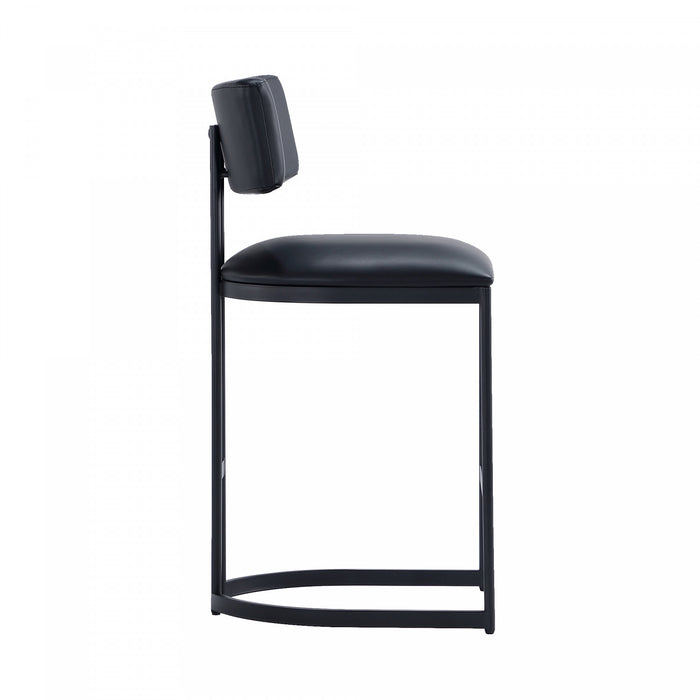 Tabouret de comptoir contemporain moderne Juno en cuir vegetalien et metal, coloris noir
